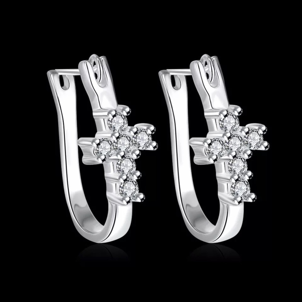 Sterling Silver Diamond Cross Earrings